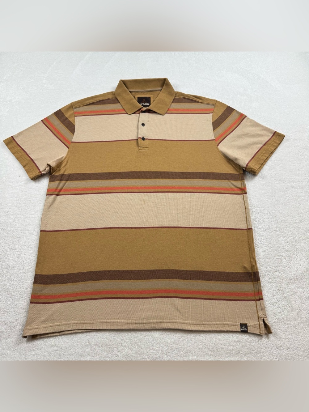 PrAna breathe polo shirt men’s size XL striped multicolor mesh knit casual